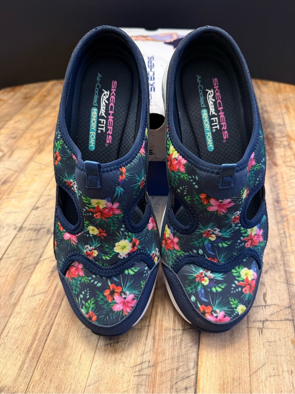 Skechers Navy Floral Kids Slip-On Sneakers